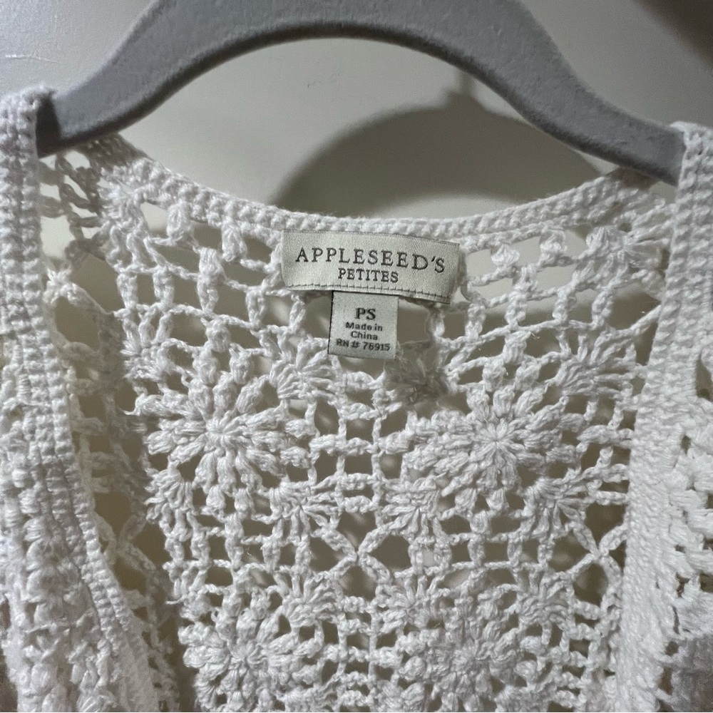 Boho Crochet Knit Cream Button-Front Cardigan Sweater Top - Picture 8 of 9
